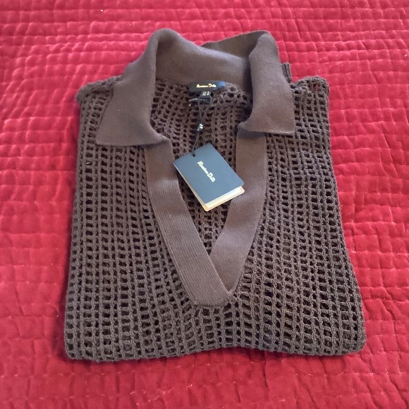 NWT Massimo Dutti Crochet-Style Polo Brown Size Medium - Picture 4 of 12